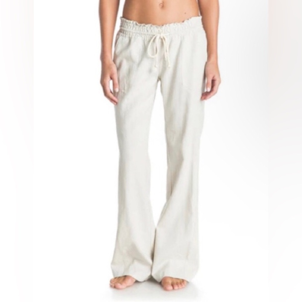 NWT Roxy Oceanside Linen Blend Drawstring Pants Large